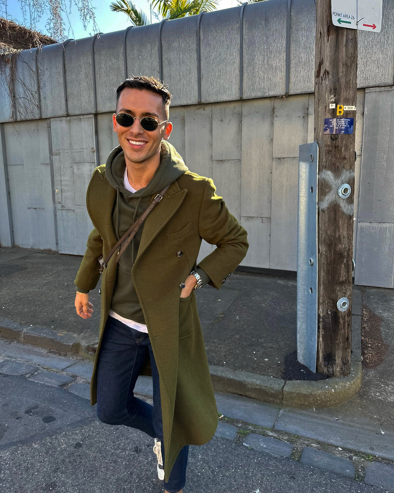 Nico Double-Breasted Wool and Cashmere Coat in Olive