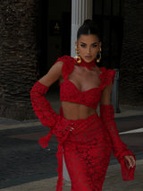 La Bonita Red Lace Long Skirt