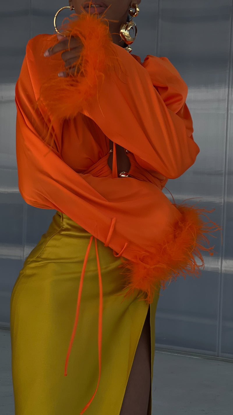 Tulum Feather Wrap Top Orange