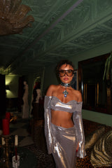 Amoroso Cropped Corset Liquid Silver