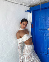 Amoroso Cropped Lace Corset and Necktie Ivory