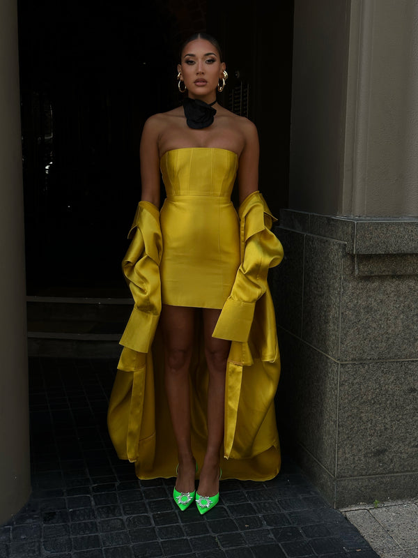 Andres Strapless Dress Mustard Yellow