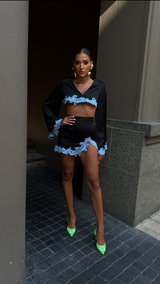 Rio Cropped Top Black with Baby Blue Lace