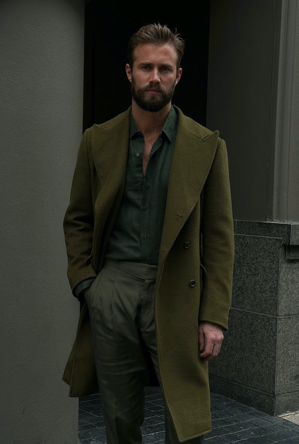 Nico Double-Breasted Wool and Cashmere Coat in Olive