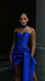 Femme Fatale Corset & Detachable Neck Sleeve Cobalt Blue