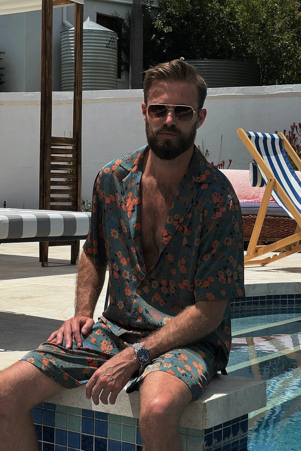 Miami Silk Shirt Teal Oriental