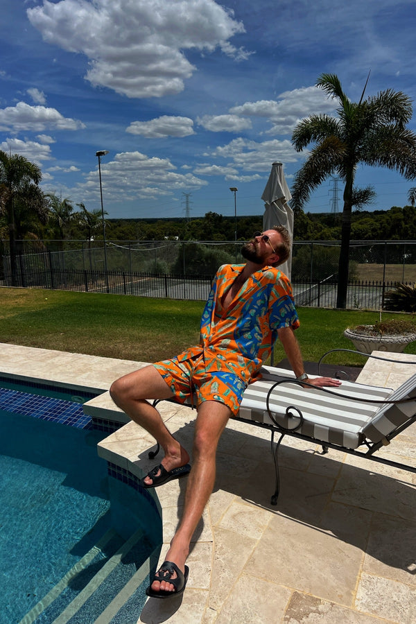 Miami Silk Shirt Orange Feather
