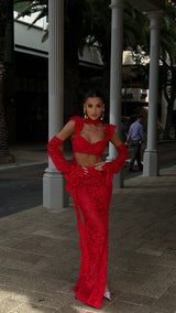 La Bonita Red Lace Long Skirt