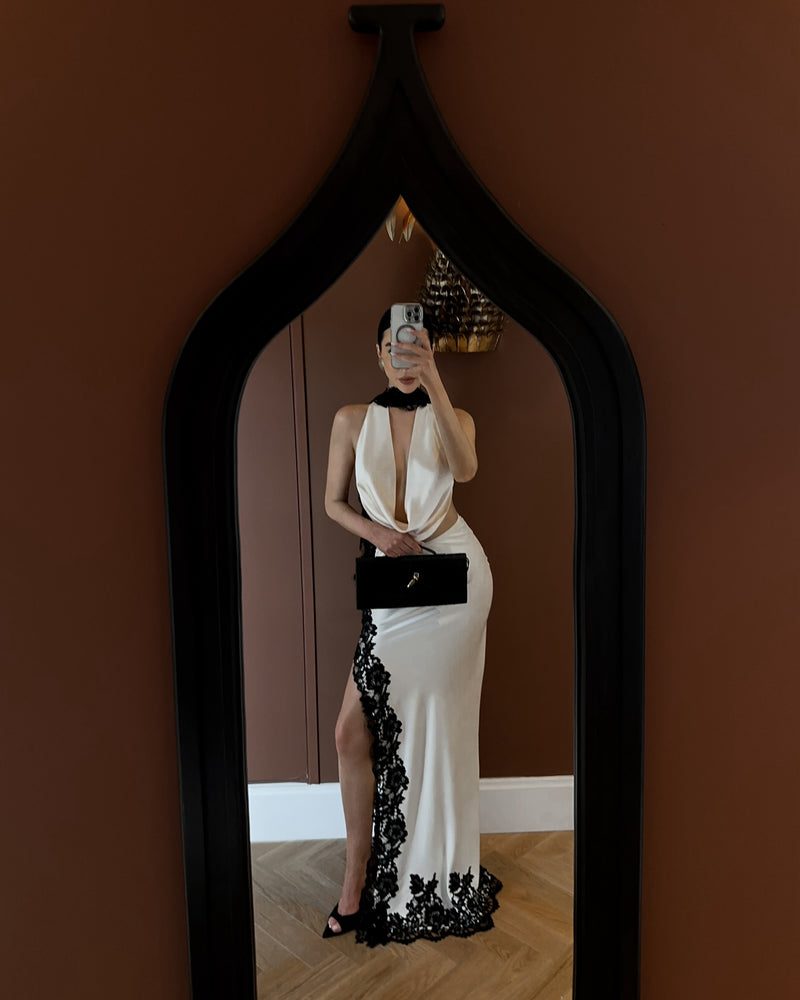 Rio Skirt Long Ivory And Black Lace