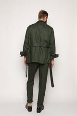 Luca Safari Linen Shirt with French Collar Forrest Green
