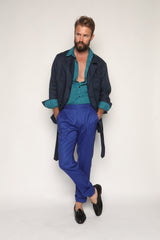 Gio High Waist Ghurka Trousers Cobalt Blue Linen