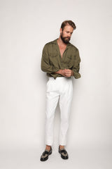 Gio High Waist Ghurka Trousers White Linen