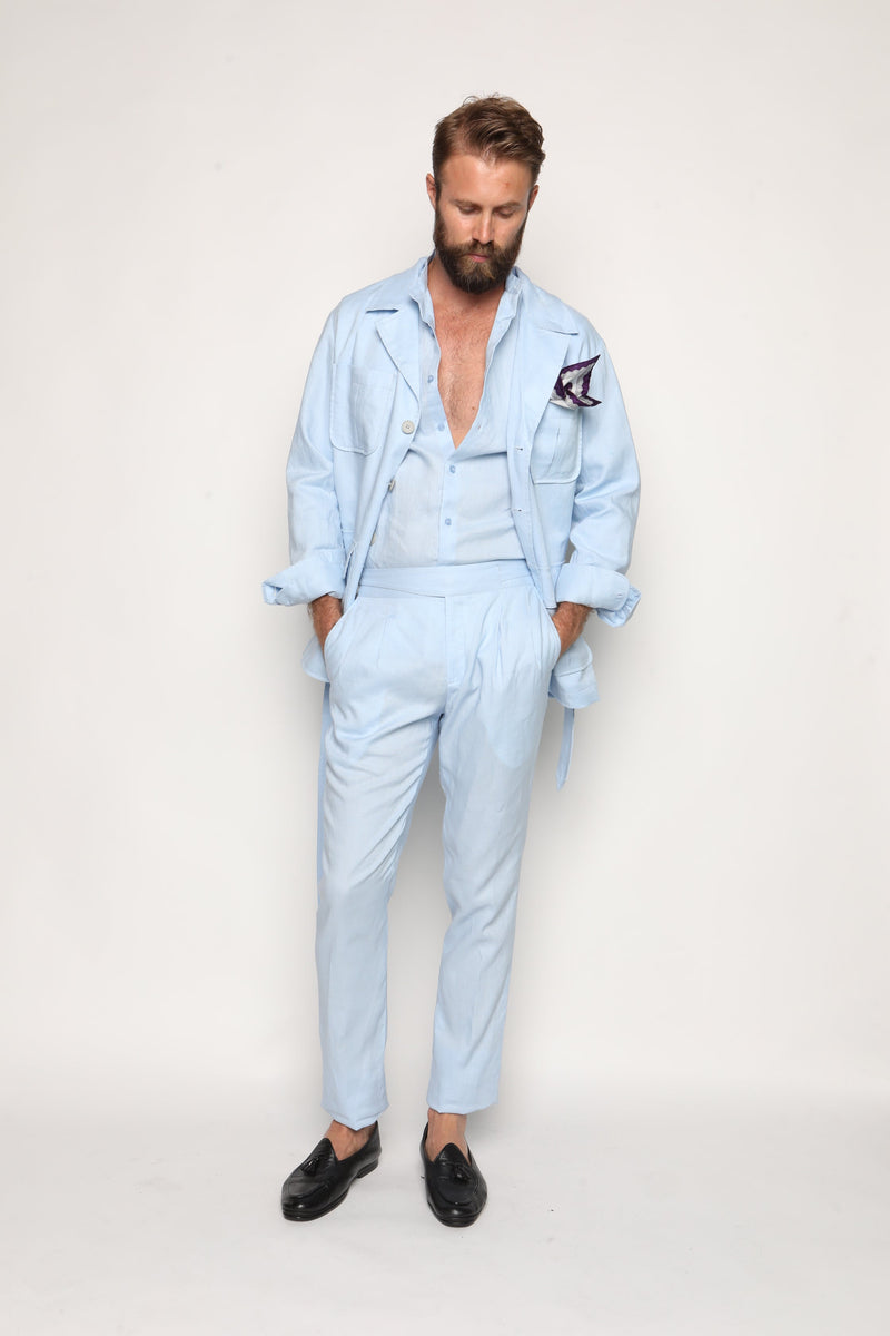Gio High Waist Ghurka Trousers Baby Blue Linen