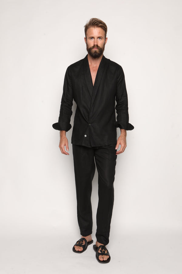 Nico Shawl Neck Shirt Jacket Black Linen