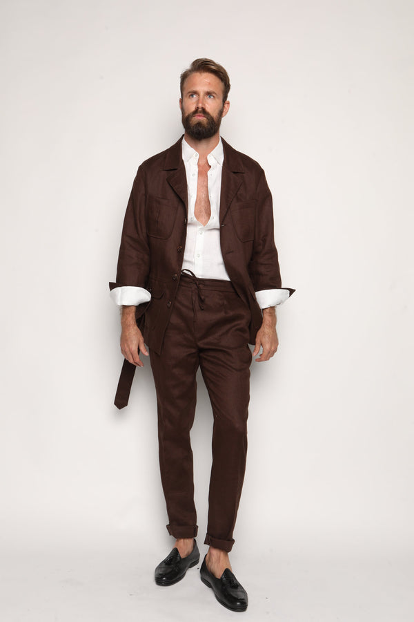 Safari Jacket Chocolate Brown Linen