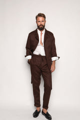 Misha High Waist Drawstring Trousers Brown Linen