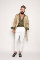 Gio High Waist Ghurka Trousers White Linen