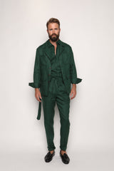 Misha High Waist Drawstring Trousers Peacock Green Linen