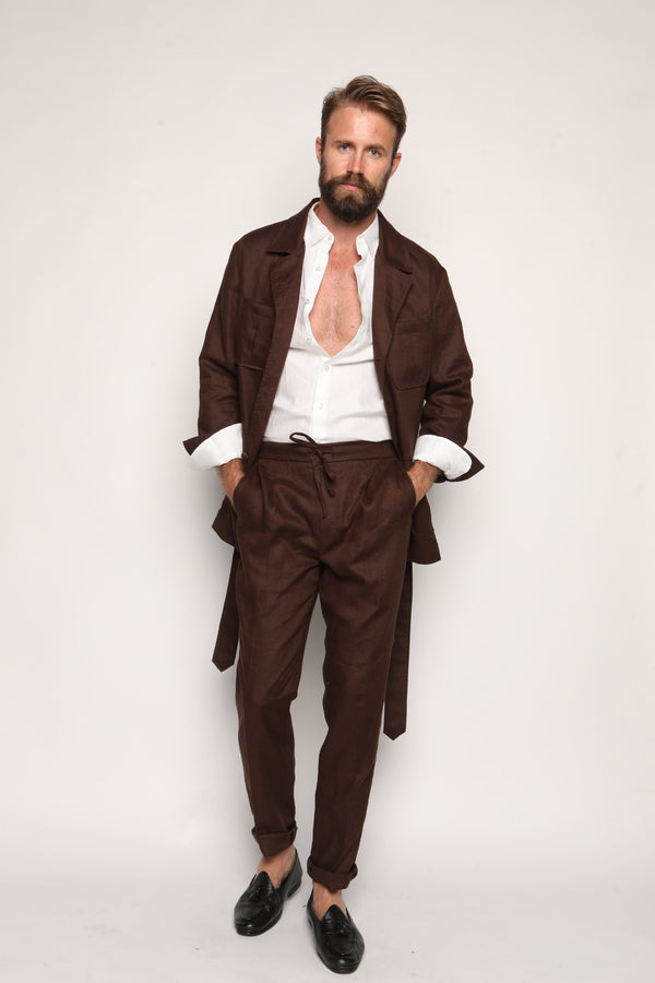 Luca Safari Linen Shirt with French Collar White