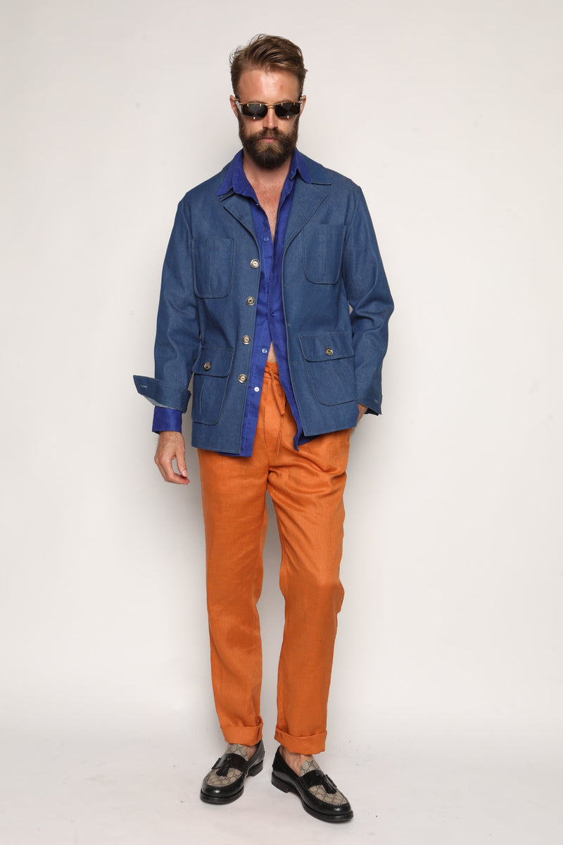 Misha High Waist Drawstring Trousers Orange Cotton/Linen
