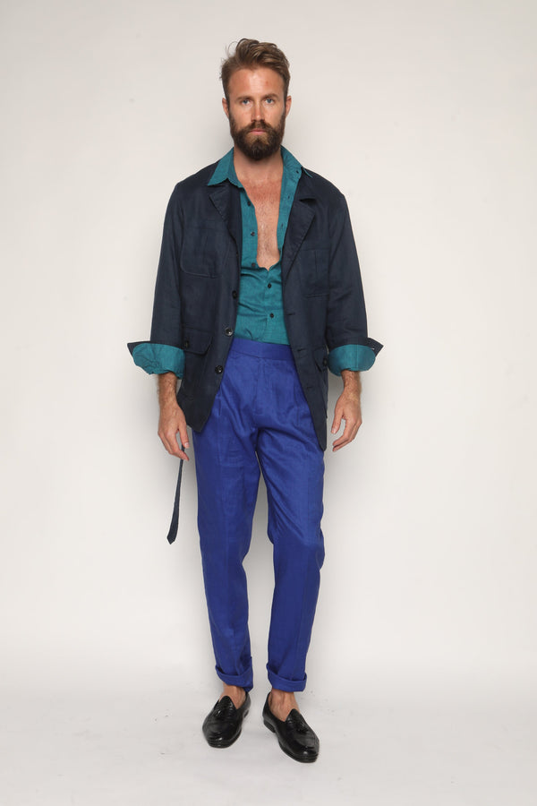 Gio High Waist Ghurka Trousers Cobalt Blue Linen