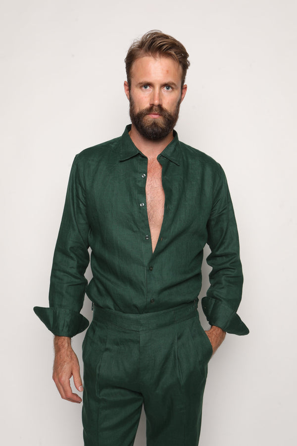 Gio High Waist Ghurka Trousers Peacock Green Linen