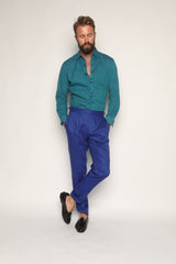 Gio High Waist Ghurka Trousers Cobalt Blue Linen