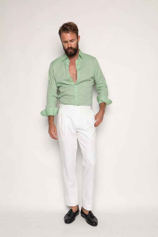 Luca Safari Linen Shirt with French Collar Pistachio