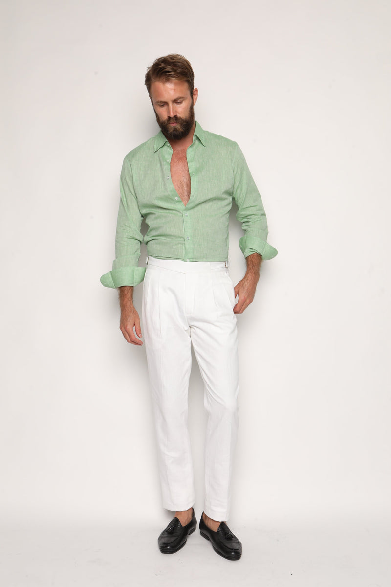 Luca Safari Linen Shirt with French Collar Pistachio