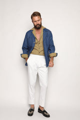 Gio High Waist Ghurka Trousers White Linen