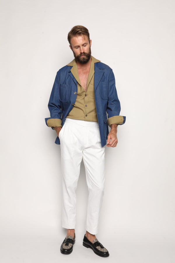 Gio High Waist Ghurka Trousers White Linen