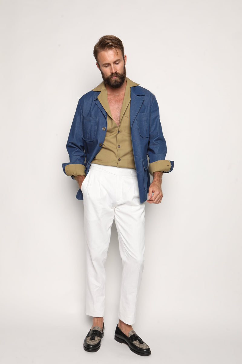 Gio High Waist Ghurka Trousers White Linen