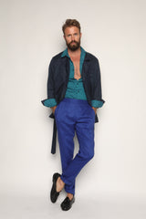 Safari Jacket Navy Blue Linen