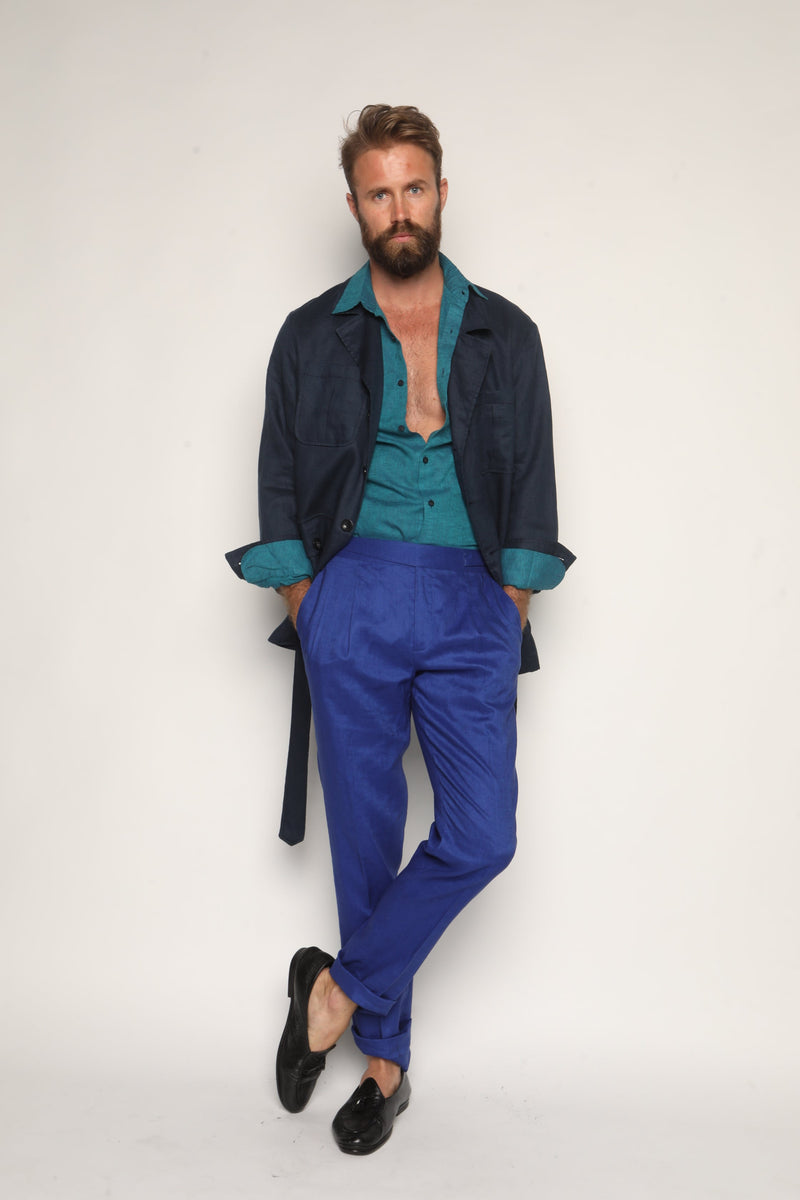 Safari Jacket Navy Blue Linen