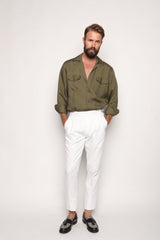 Gio High Waist Ghurka Trousers White Linen