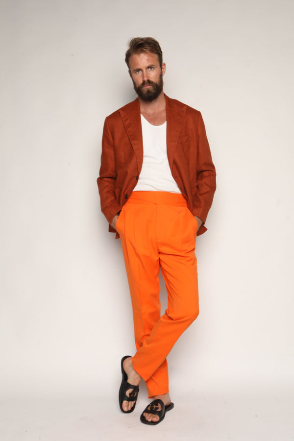 Gio High Waist Ghurka Trousers Orange Cotton