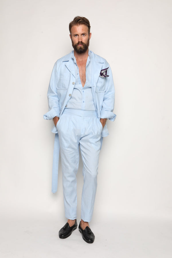 Gio High Waist Ghurka Trousers Baby Blue Linen