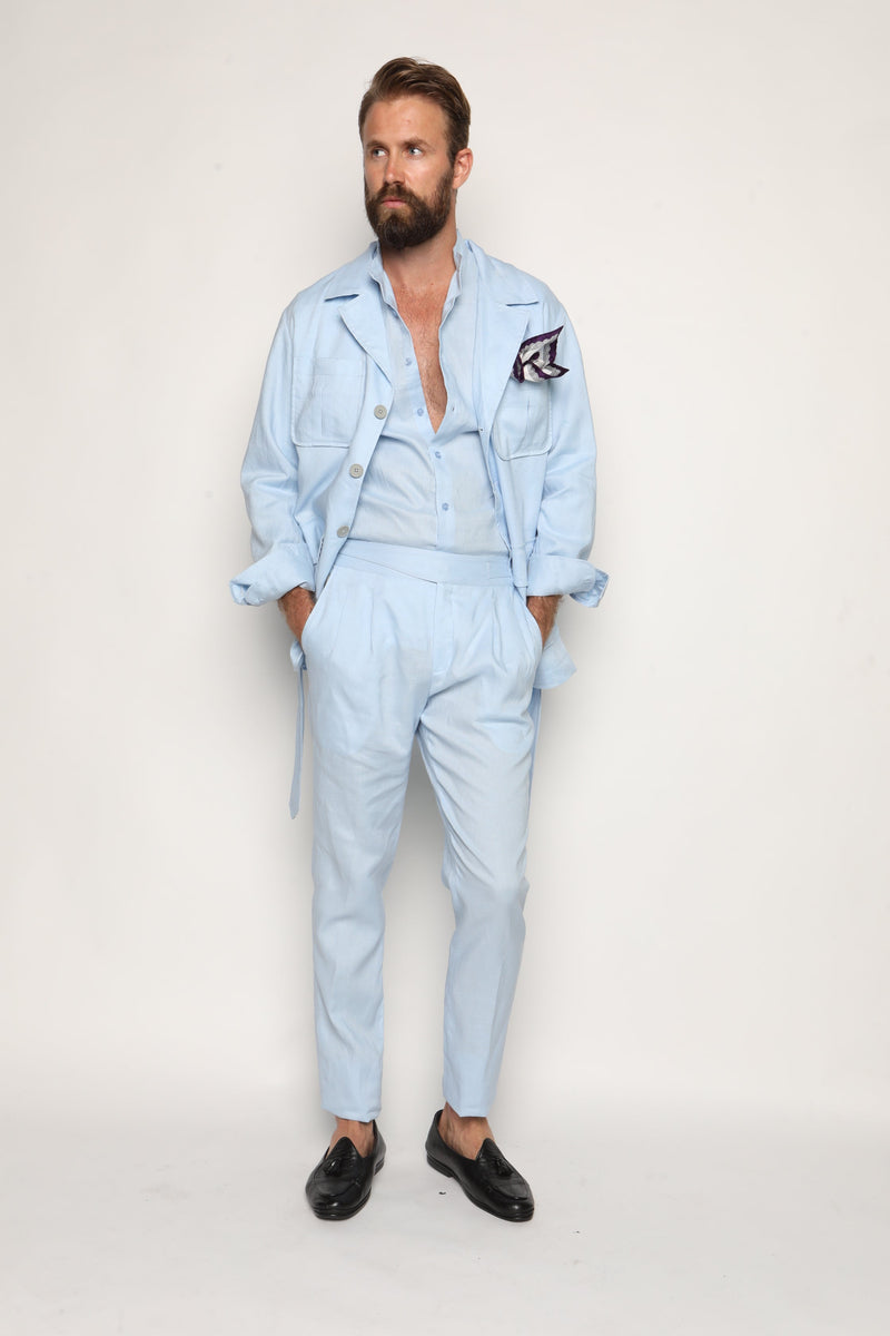 Gio High Waist Ghurka Trousers Baby Blue Linen