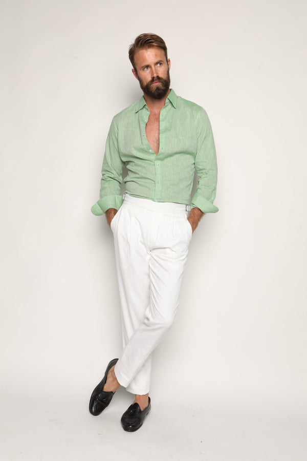 Gio High Waist Ghurka Trousers White Linen