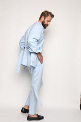 Gio High Waist Ghurka Trousers Baby Blue Linen