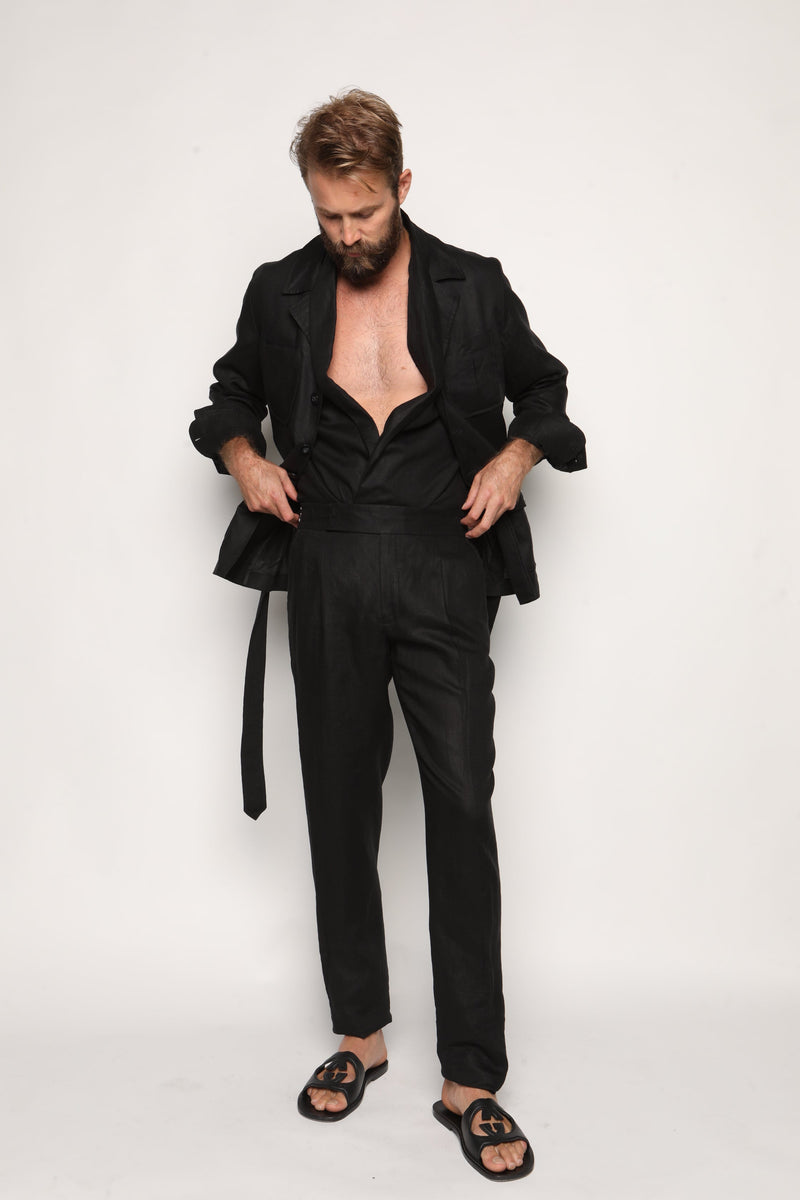 Nico Shawl Neck Shirt Jacket Black Linen