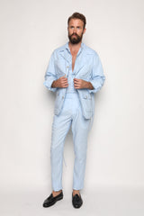 Gio High Waist Ghurka Trousers Baby Blue Linen