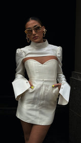 Femme Fatale Corset & Detachable Neck Sleeve Ivory White