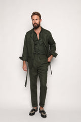 Misha High Waist Drawstring Trousers Forrest Green Linen