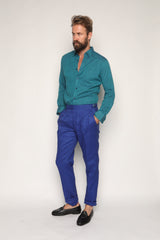 Gio High Waist Ghurka Trousers Cobalt Blue Linen