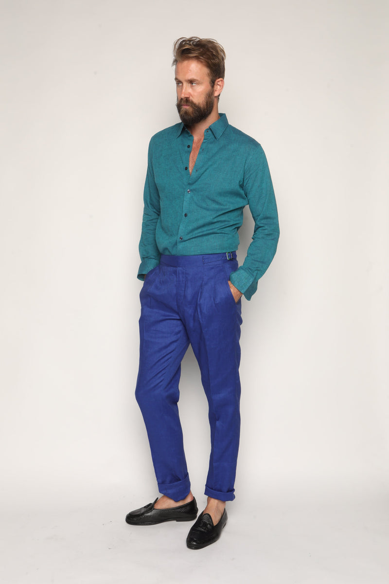 Gio High Waist Ghurka Trousers Cobalt Blue Linen