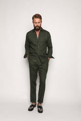 Luca Safari Linen Shirt with French Collar Forrest Green