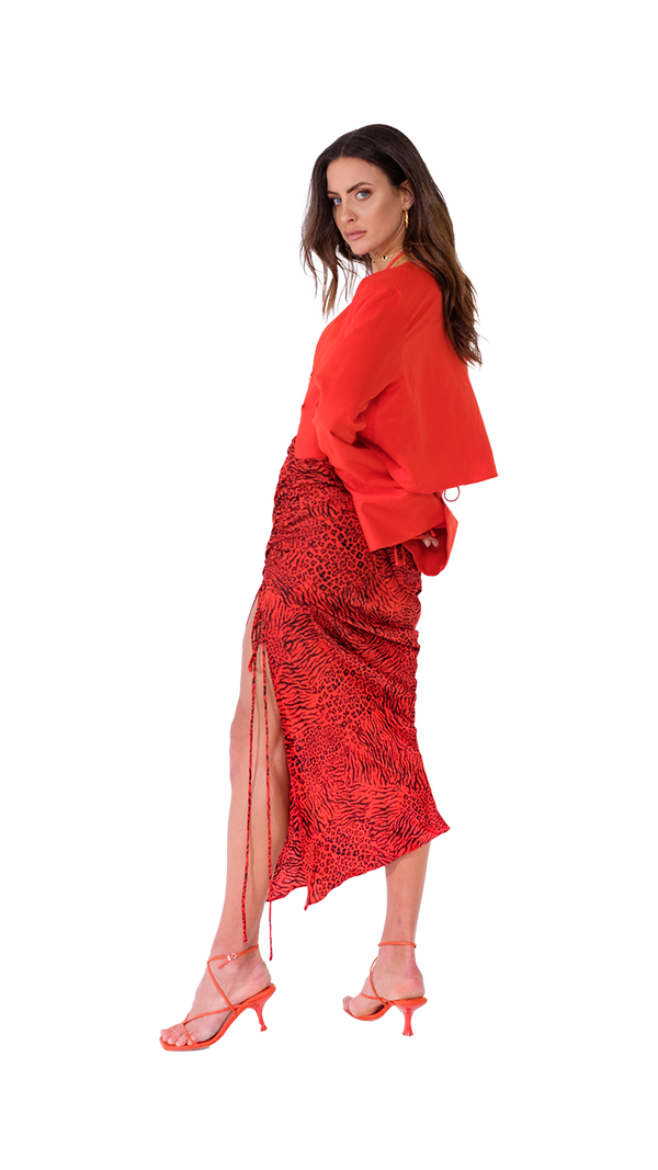 Palermo French Cuff Blouse Red Linen