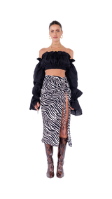 Roma Ruched Skirt Long Black Linen