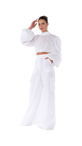 Palermo High Neck Blouse White Linen